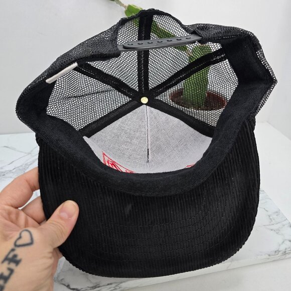 vintage 90s | black corduroy retro snapback trucker hat | unisex - Picture 7 of 8